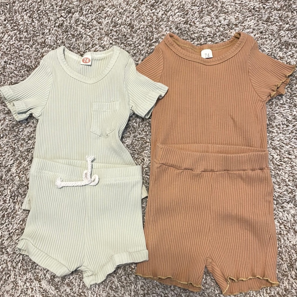 Shein ribbed short sets - mint green and light brown